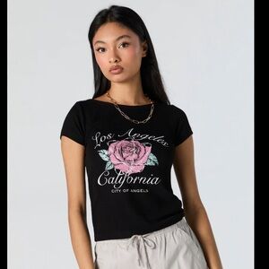 Urban Planet/ Forever 21 boat neck graphic baby tee